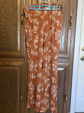 Three Dots Rust Floral Wide-Leg Pants